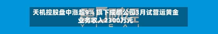 天机控股盘中涨超9% 旗下成都公司3月试营运黄金业务收入2300万元-第2张图片